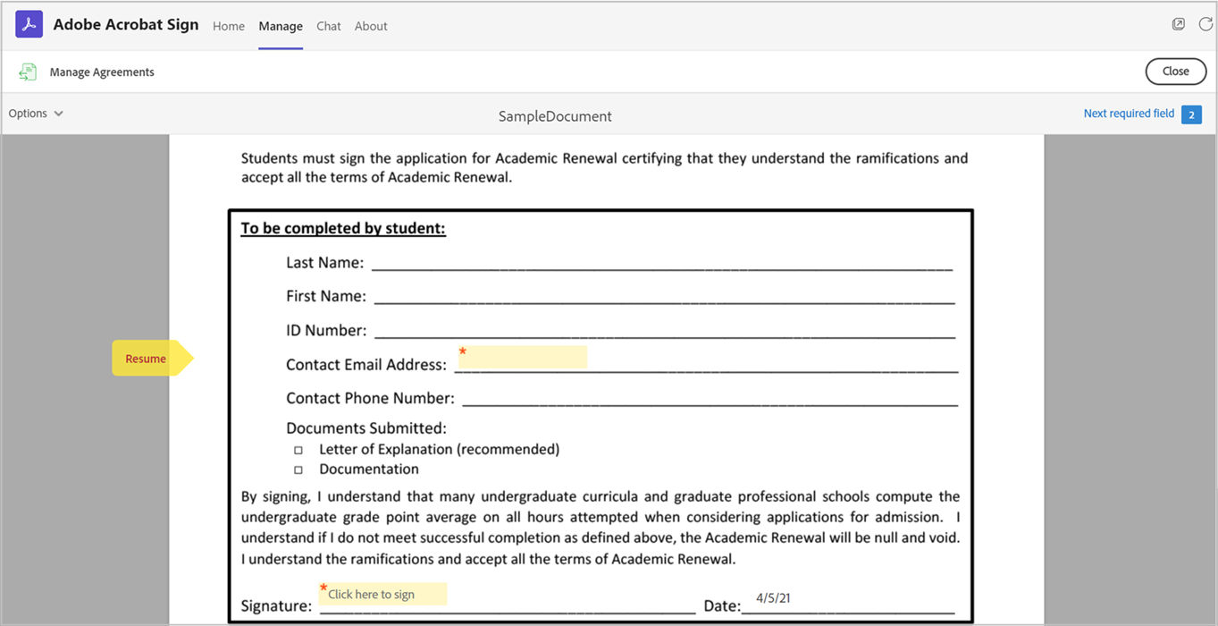 sign document fields