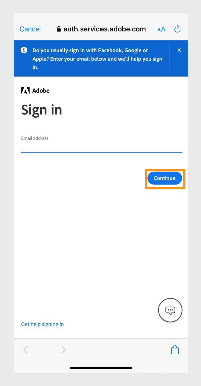 Sign-in screen to enter your email address.