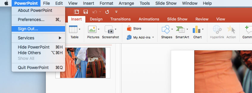 Sign out from PowerPoint