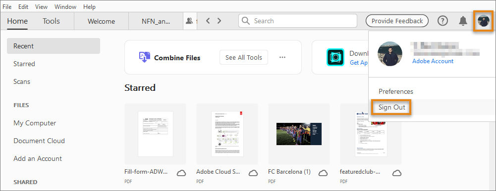 Sign out from Acrobat
