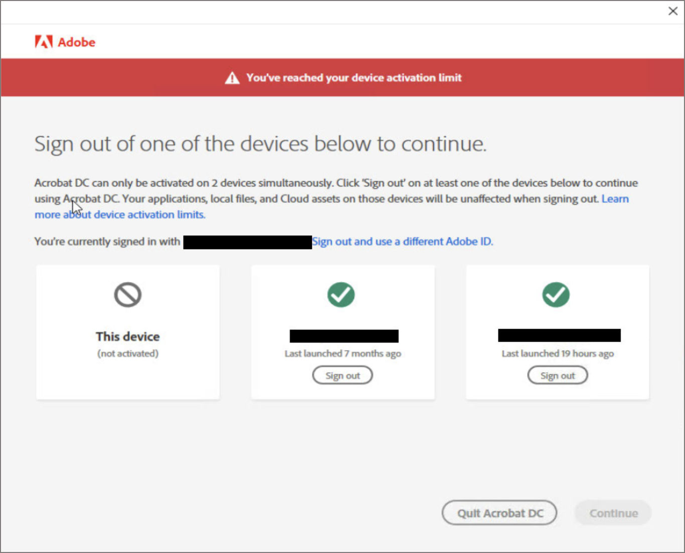 „Melde dich von Geräten ab“-Dialogfeld