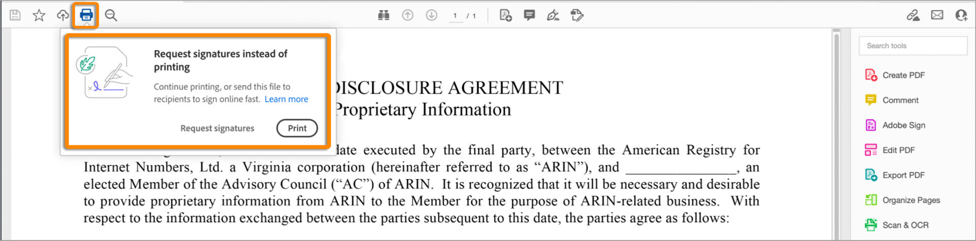 Prompt to Request Signature instead of printing