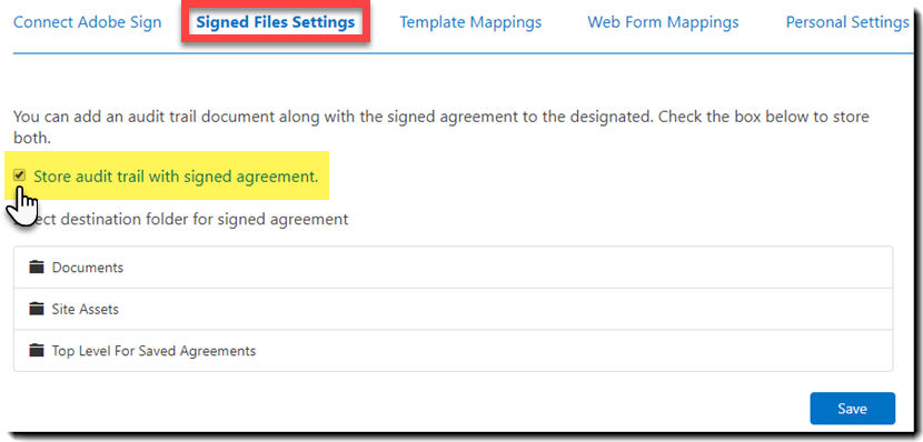 Store audit trails with agreement