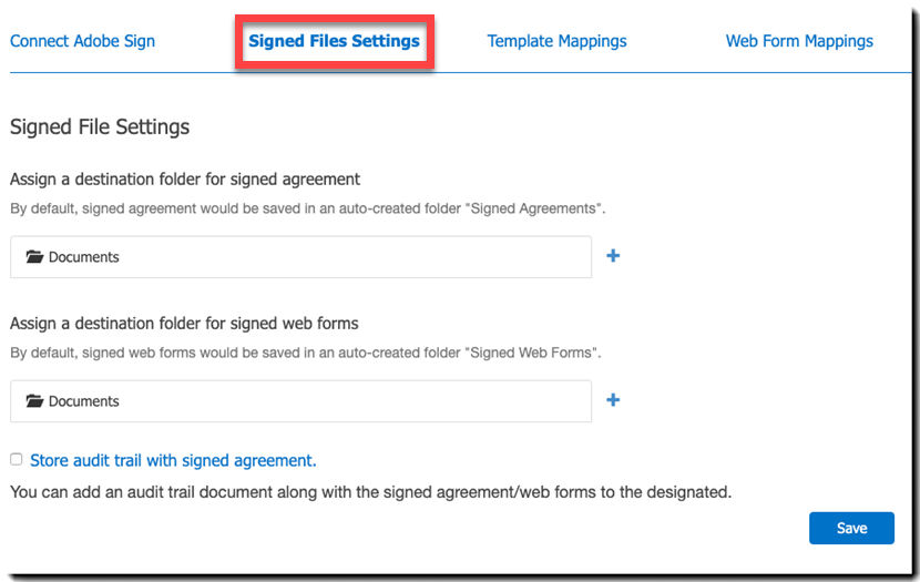 Signed Files Settings