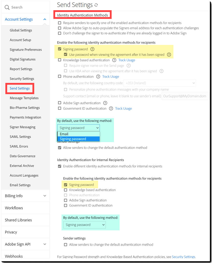 Password identity authentication controls