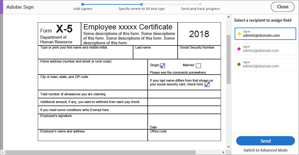 Simplified mode for multiple signers