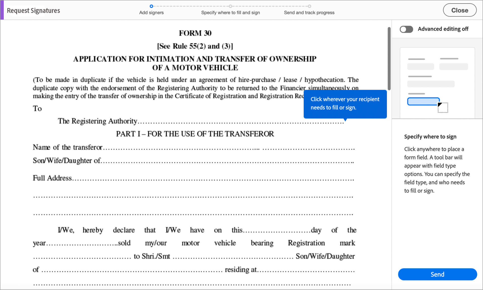 Specify where to fill and sign