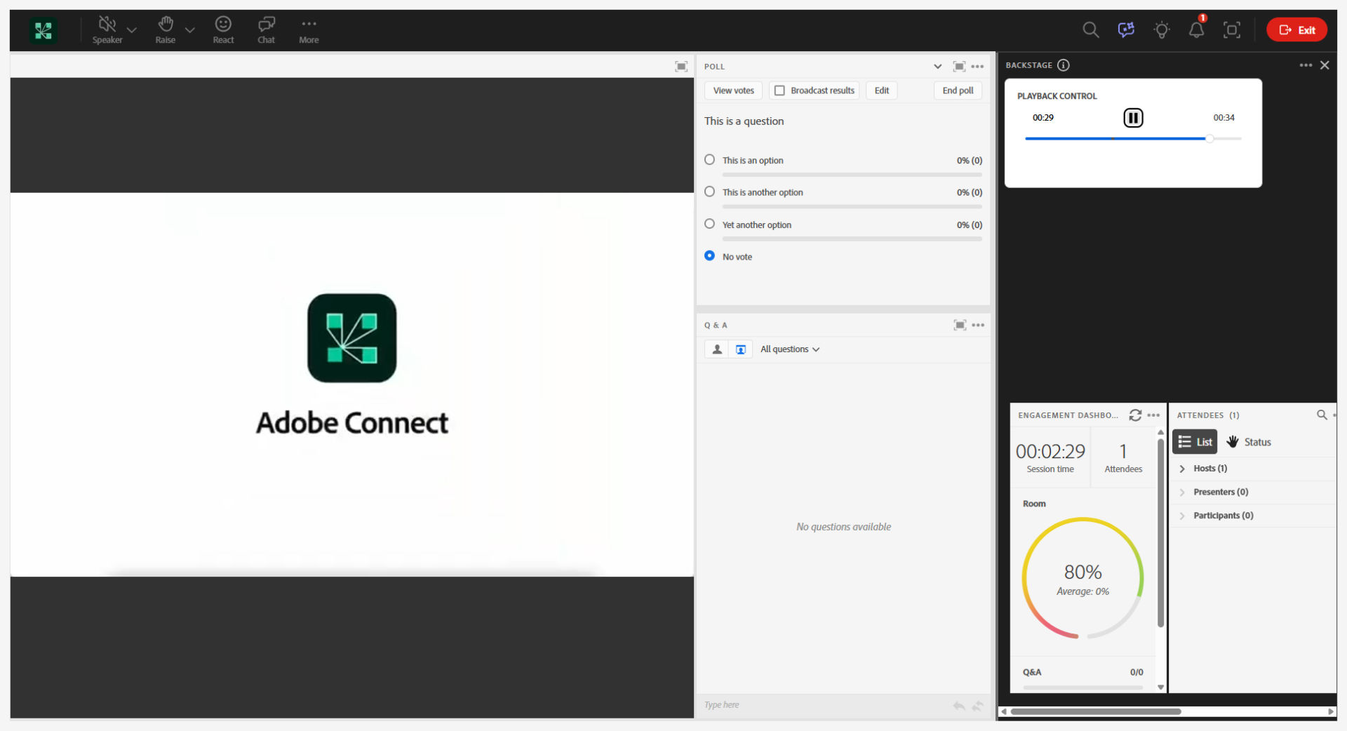 Simulated Live: Host View – Live Webinar with playback in progress