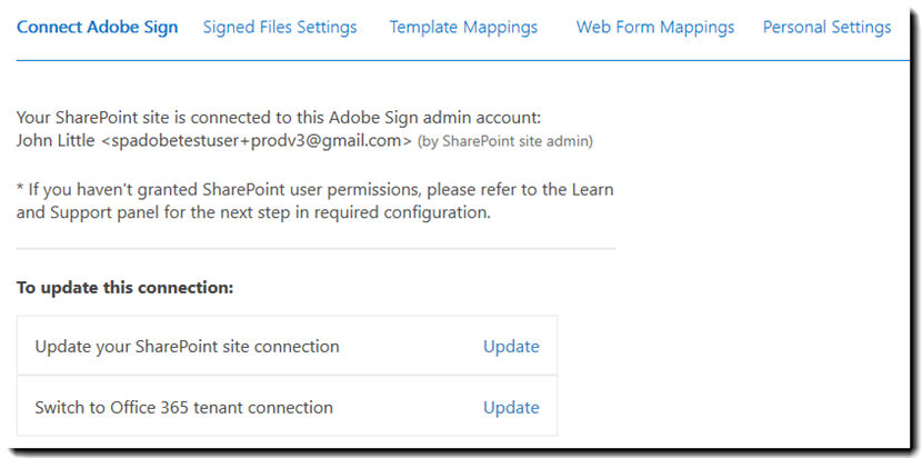 Update connection to Adobe Sign