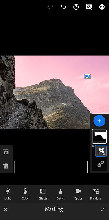 Lucht selecteren in Lightroom iOS