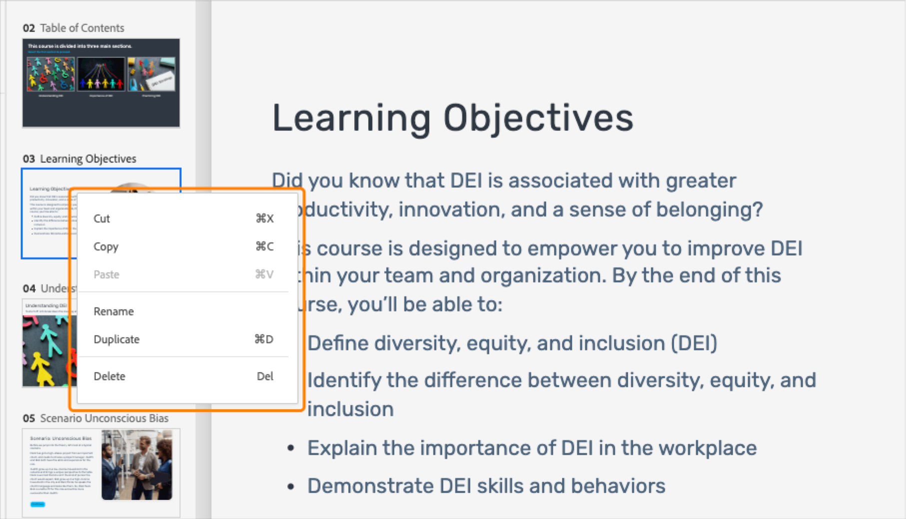 Edit slide properties