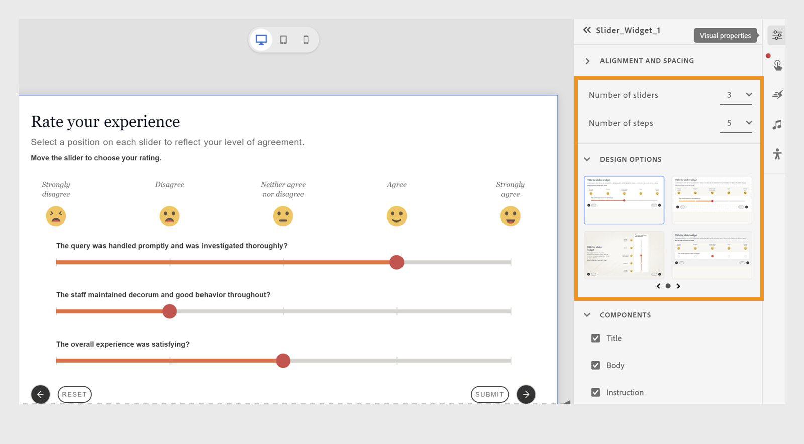 Slider widget visual properties in Captivate