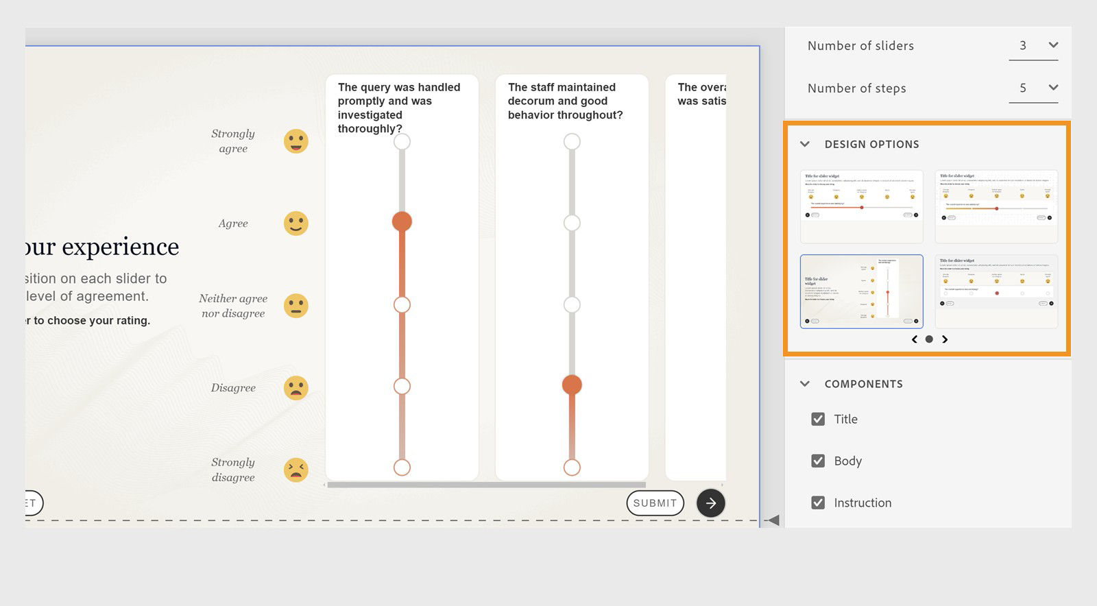 Captivate interface of slider widget and its design options for layouts