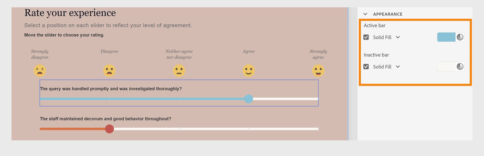 Interface showing how to change the colour of each slider in the widget