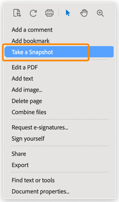 Access the Snapshot tool from the context menu