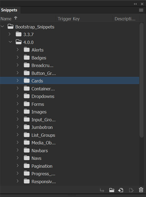 Snippets panel in Dreamweaver