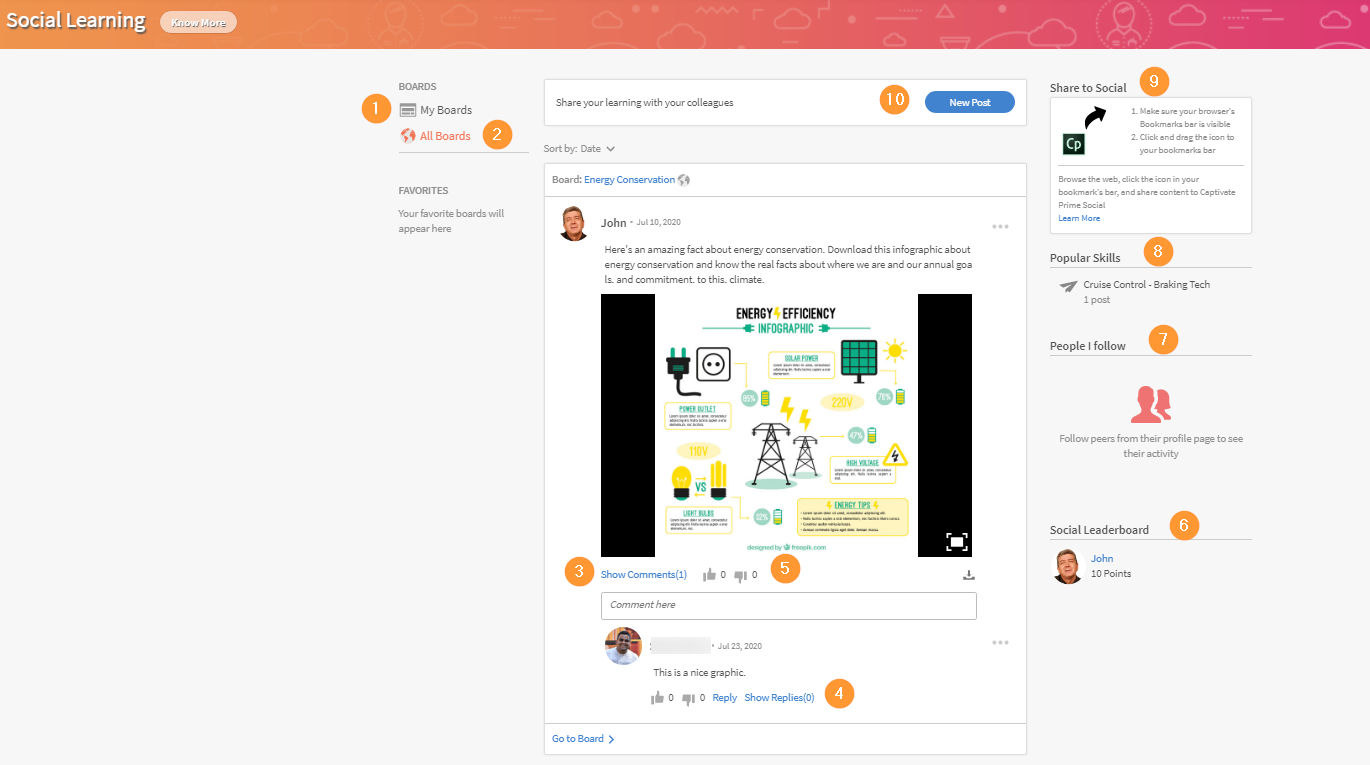 Social learning dashboard