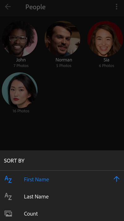 人物视图中的排序选项