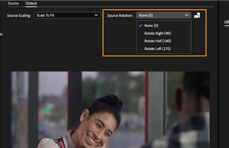 The Source Rotation settings enable you to rotate video or change the orientation of your video.