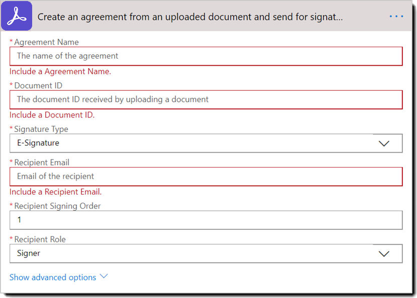 Action: Create an agreement from an uploaded document and send for signature