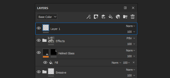 Example of a Layer Stack with folders and fill layers.