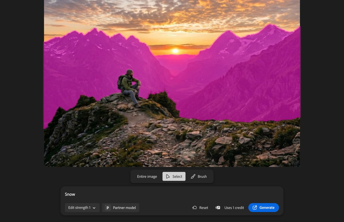 Spectrum control page shows a pink overlay mask highlighting mountains and valley where the effect will be applied.