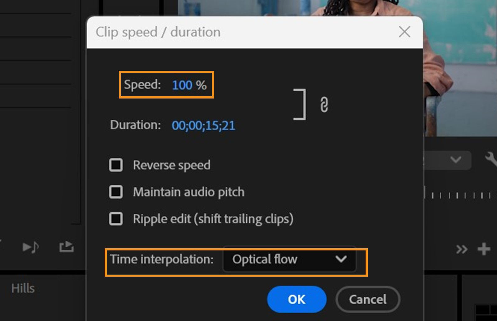 Clip Speed/Duration dialog is open with options to adjust the playback speed and duration of your video clips.