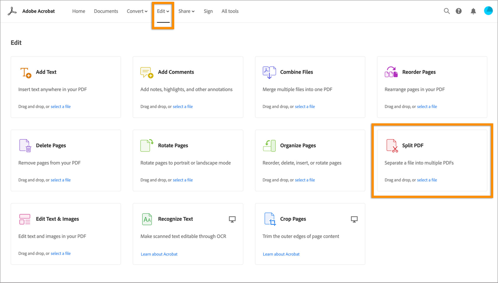 Choose Split PDF