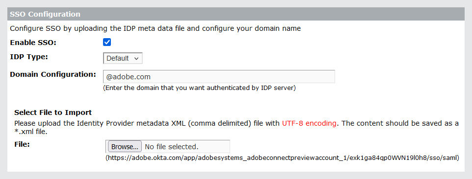 SSO configuration panel