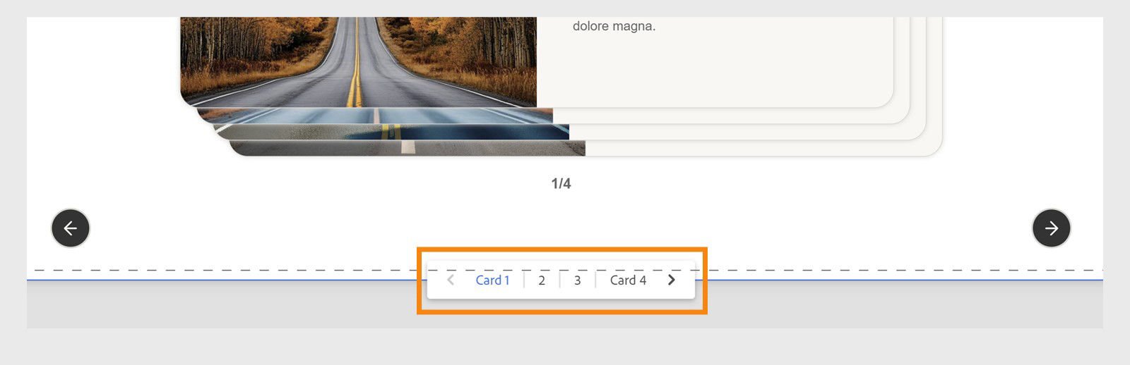Stack widget interface showing how to select each card to edit it