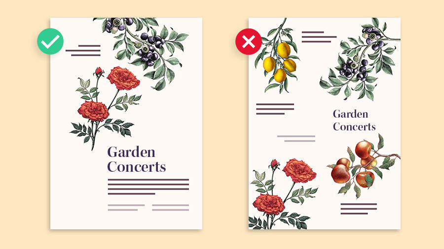 Side-by-side examples of good and bad content hierarchy and organization in layout