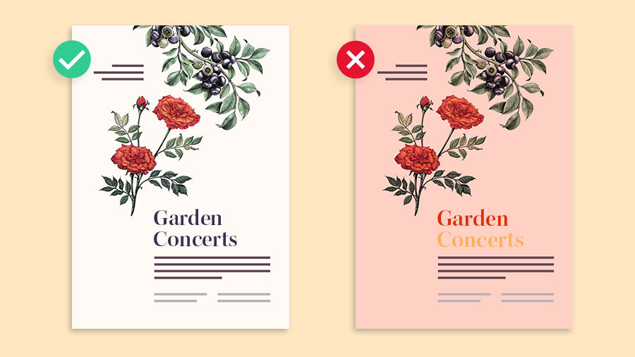 Side-by-side examples of good and bad use of color in layout