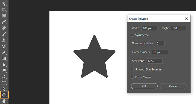Create a star shape with the Polygon tool