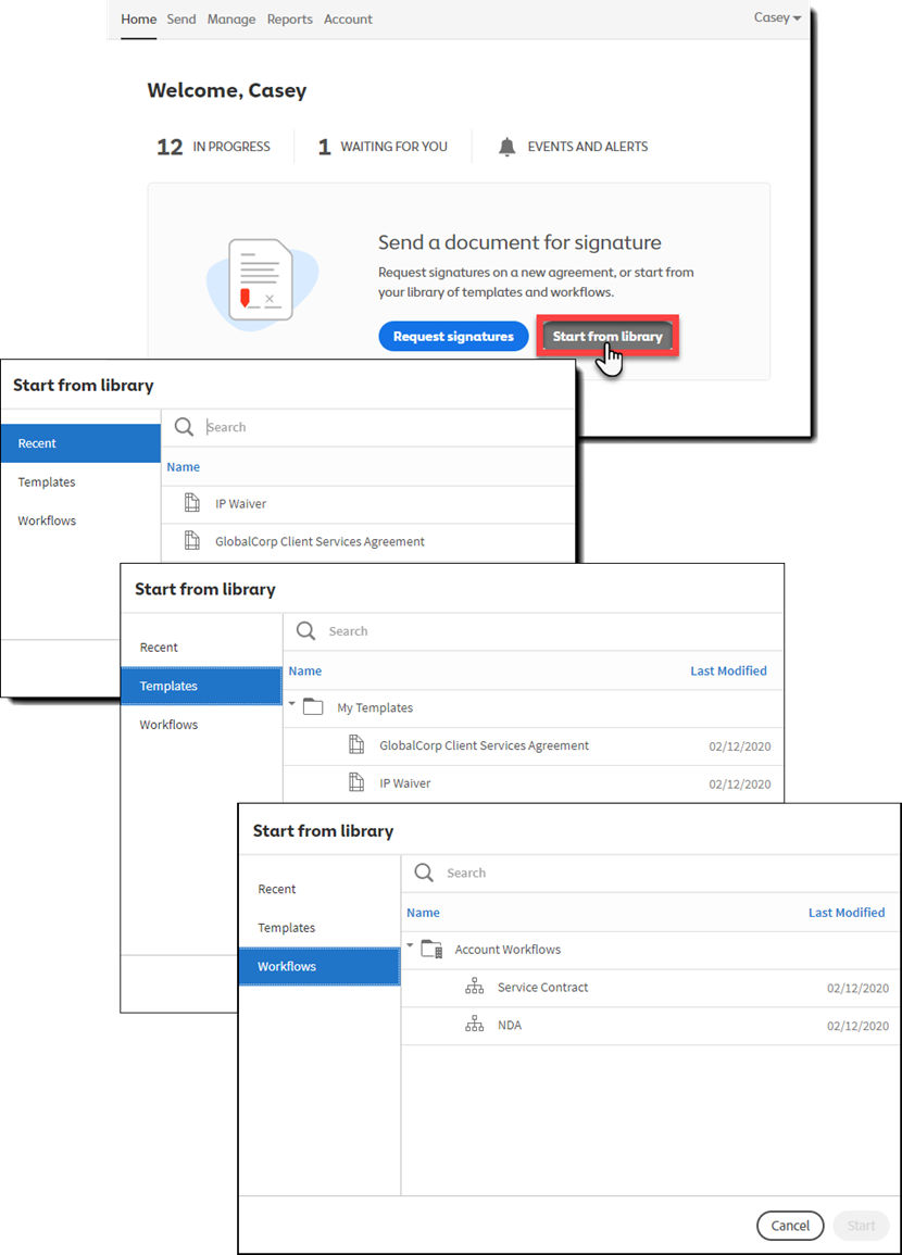 Start form library