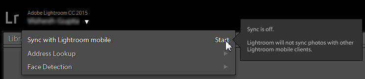 Start syncing with Lightroom mobile option in Lightroom activity center. 