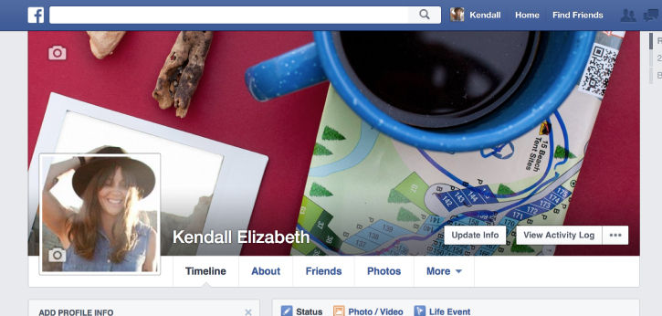 Woman’s Facebook cover and profile photos are sized properly and don’t need cropping or repositioning
