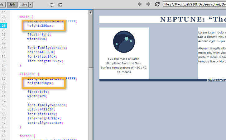 Specify a section's height with the height property.