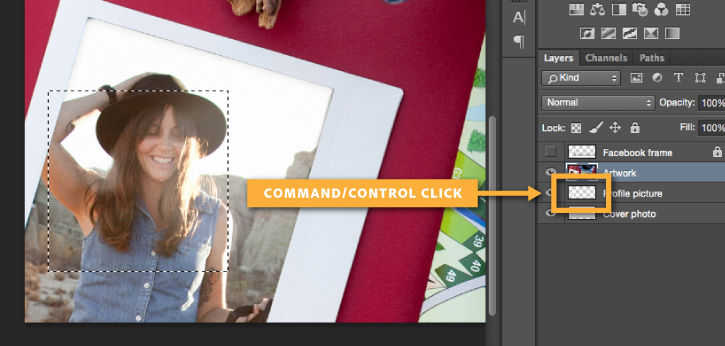 Command/Control click on Profile picture layer thumbnail to select area fitting profile pic size requirements