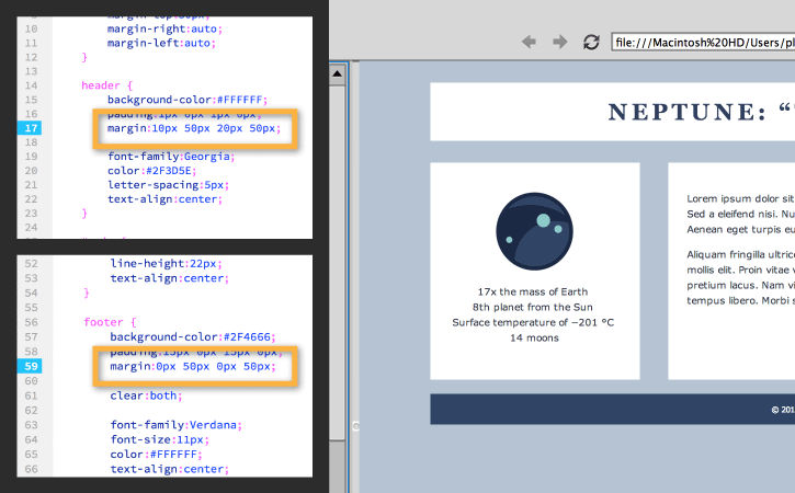 Add margins for the header and footer sections to complete the layout.