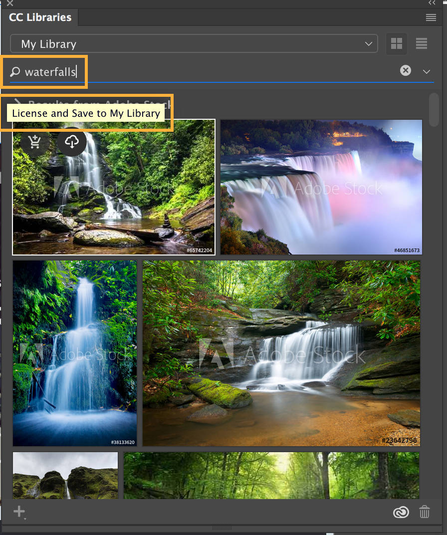Searching for images on Adobe Stock using CC Libraries panel
