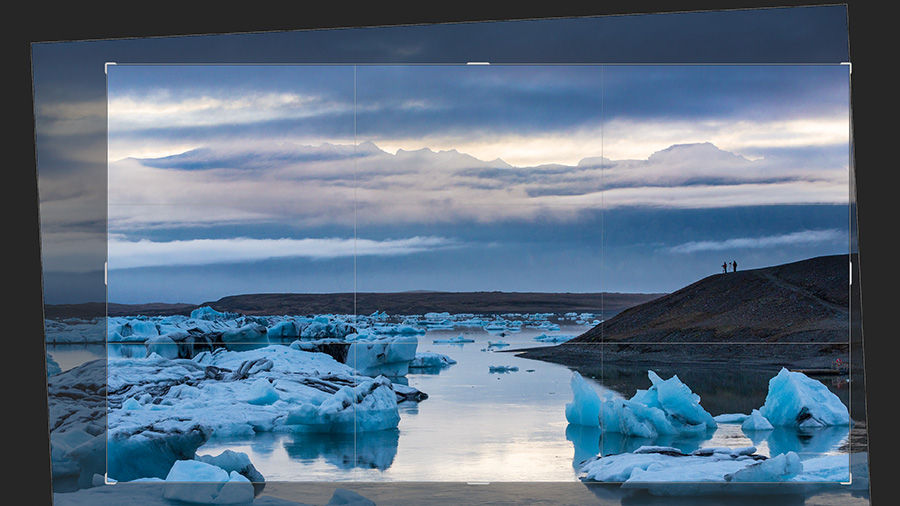 Photo of small glaciers with part of the image highlighted with crop and straighten borders