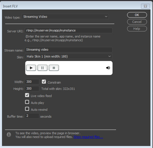 Setting options for streaming video