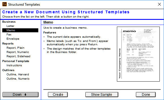 Create a document using structured template in FrameMaker