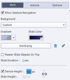 Editing the style properties of the Knowledge check slide