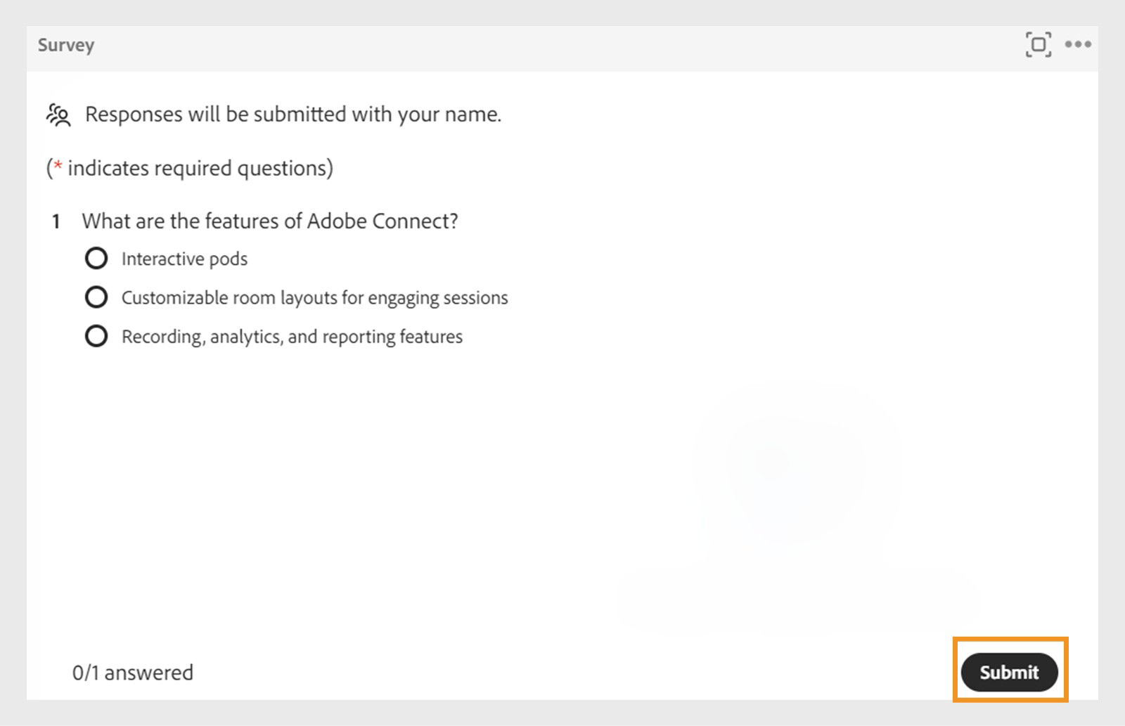Survey pod showing the option to submit the survey for participants 