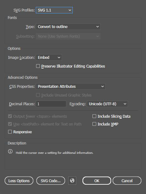 Illustrator SVG export options