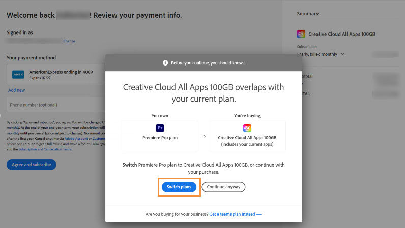 How to switch your Adobe plan