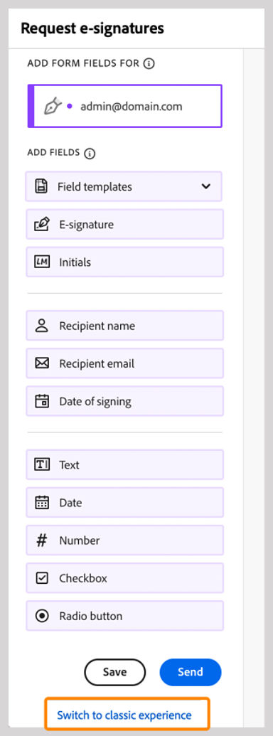 Switch to classic request e-signatures experience