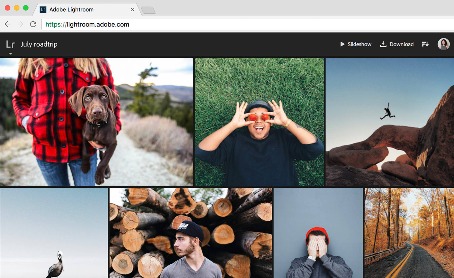 Web galleries and slideshows are available by logging into the Lightroom website with your Adobe ID.