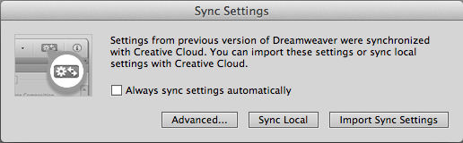 Import settings into Dreamweaver 2014. Creative Cloud.